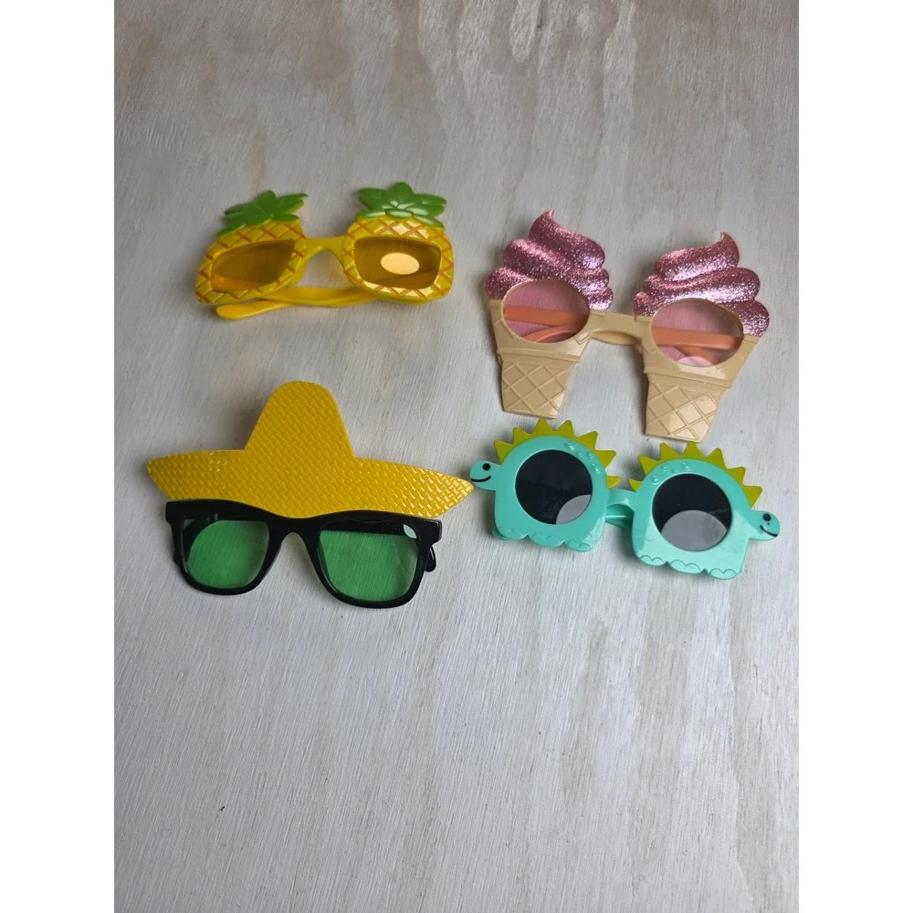 Kids Novelty Party Sunglasses Lot 4 Pack Pineapple Ice Cream Sombrero Dinosaur